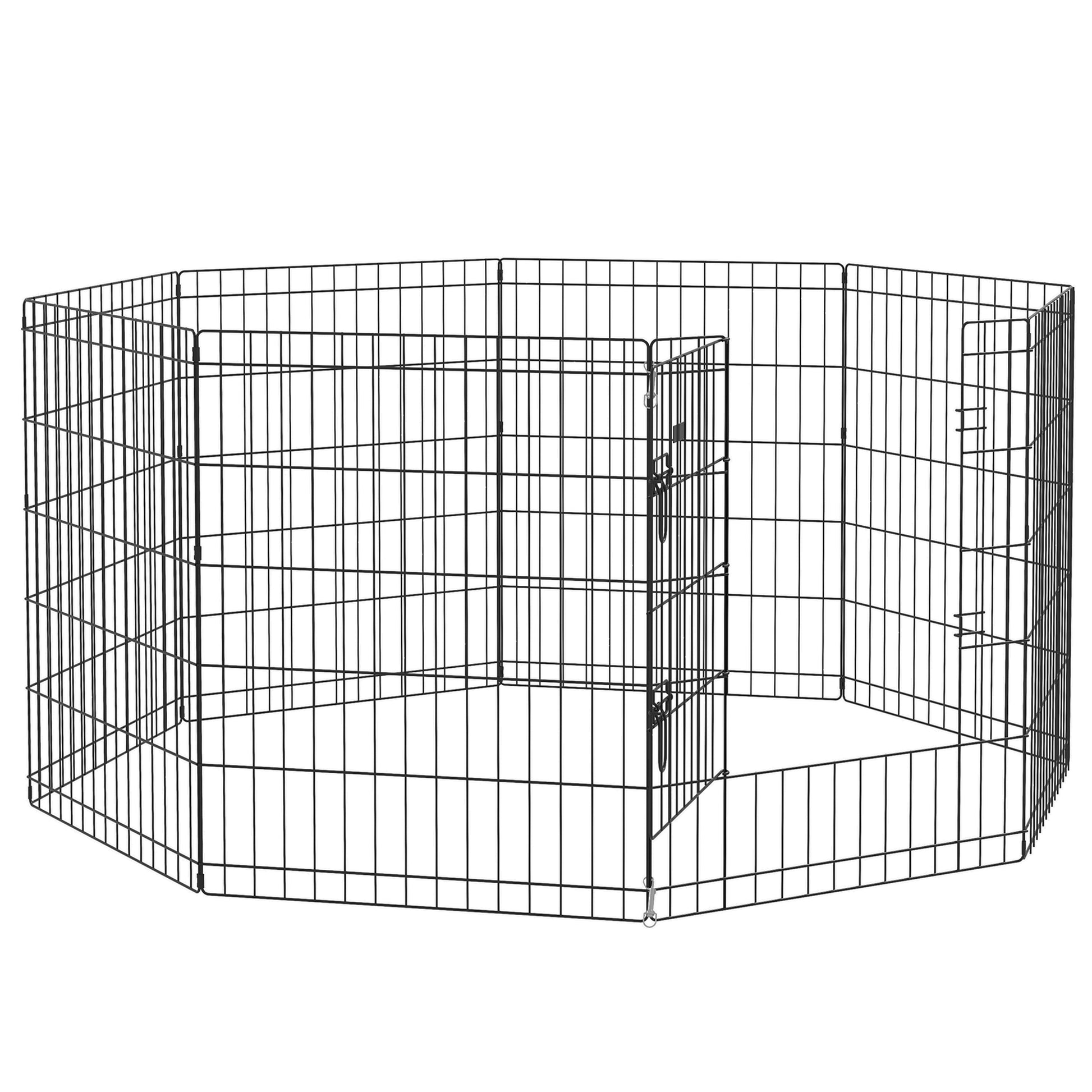 Puppy Playpen 76 cm High, 8-Piece Puppy Pen with Lock, DIY Pet Playpen for Medium Dogs, Guinea Pigs, Rabbits, Metal, Black