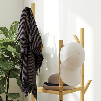 coat rack, clothes rack with 9 hooks, 3 levels, jacket stand modern wardrobe for clothes hat bag, living room, natural