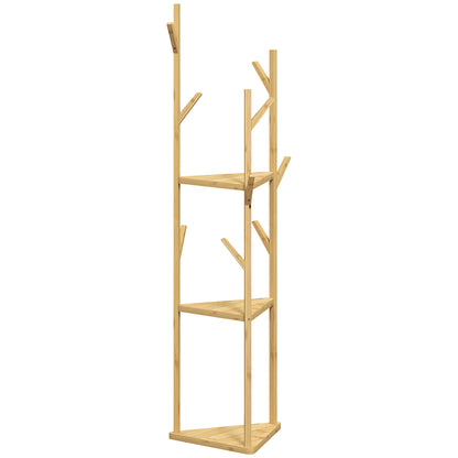 coat rack, clothes rack with 9 hooks, 3 levels, jacket stand modern wardrobe for clothes hat bag, living room, natural