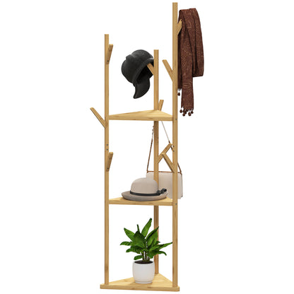 coat rack, clothes rack with 9 hooks, 3 levels, jacket stand modern wardrobe for clothes hat bag, living room, natural