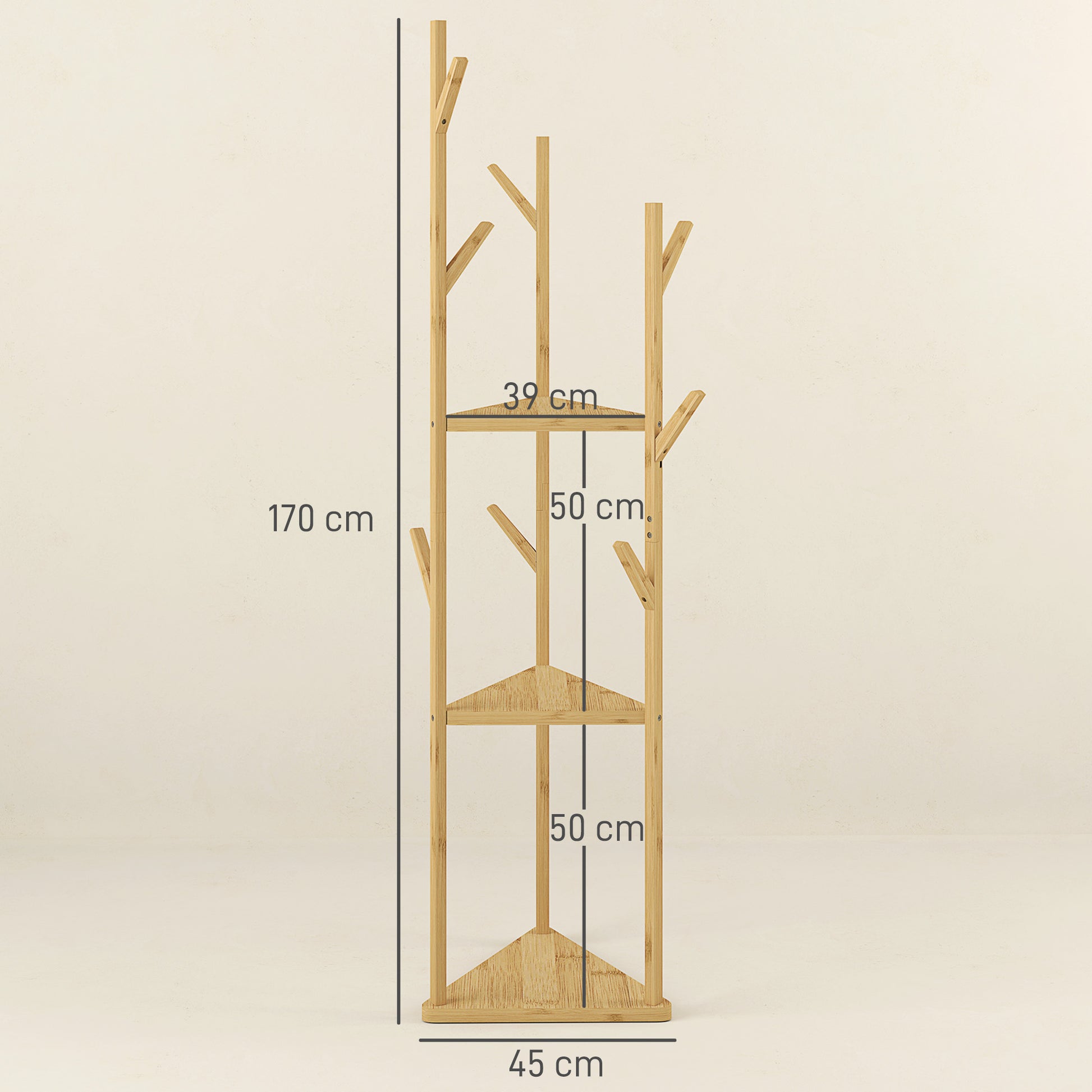 coat rack, clothes rack with 9 hooks, 3 levels, jacket stand modern wardrobe for clothes hat bag, living room, natural