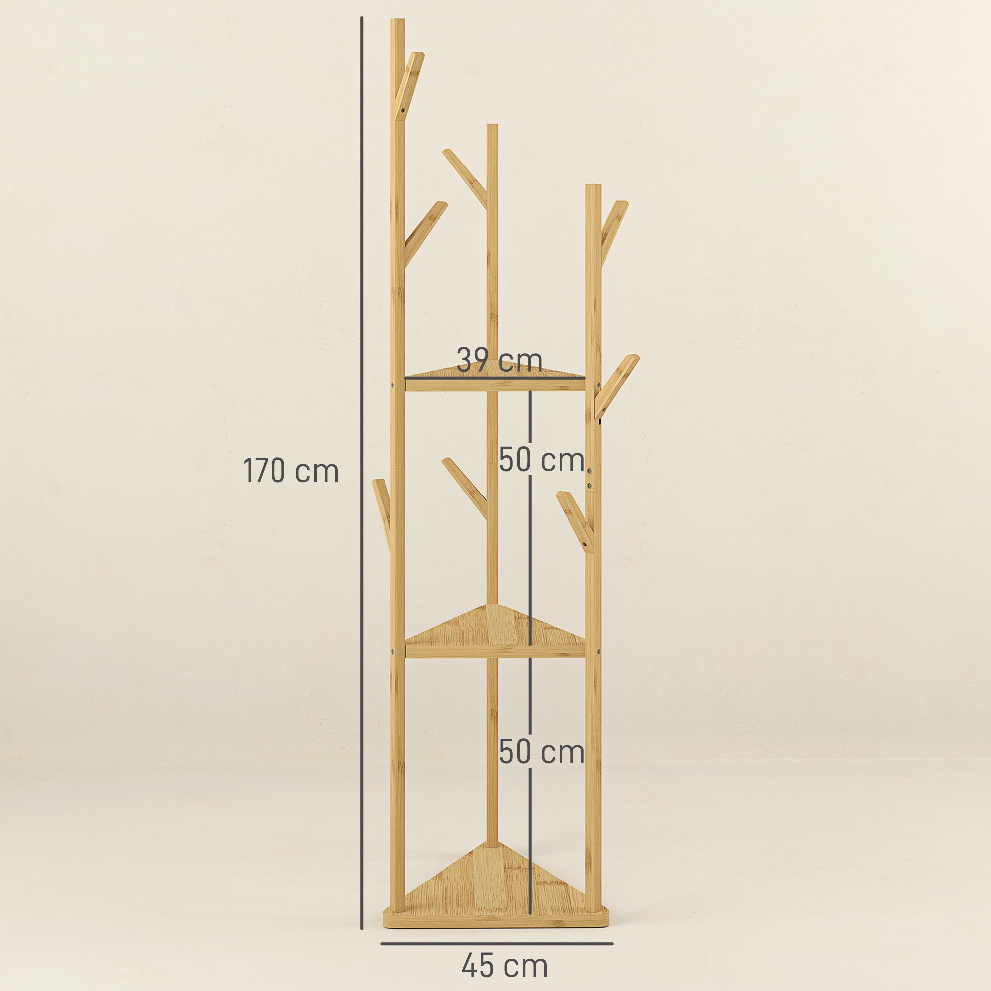 coat rack, clothes rack with 9 hooks, 3 levels, jacket stand modern wardrobe for clothes hat bag, living room, natural