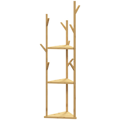 coat rack, clothes rack with 9 hooks, 3 levels, jacket stand modern wardrobe for clothes hat bag, living room, natural