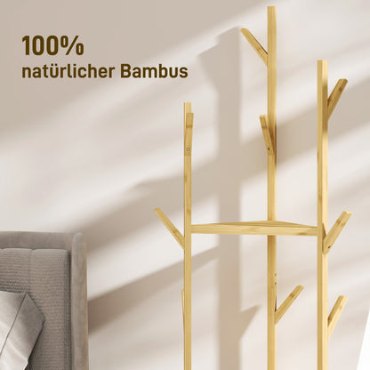 coat rack, clothes rack with 9 hooks, 3 levels, jacket stand modern wardrobe for clothes hat bag, living room, natural