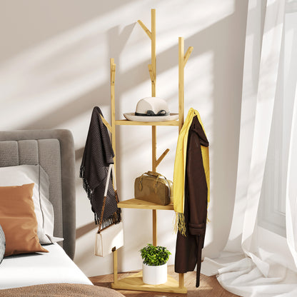 coat rack, clothes rack with 9 hooks, 3 levels, jacket stand modern wardrobe for clothes hat bag, living room, natural
