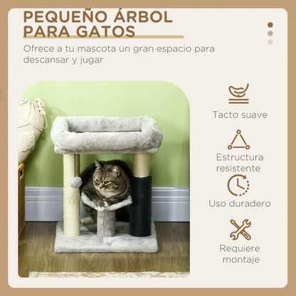 Cat Scratching Tree Cat Tree 48 cm Height with 2 Scratching Posts Platform Bed U-shaped and Hanging Ball Brush Gray