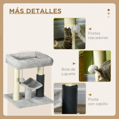 Cat Scratching Tree Cat Tree 48 cm Height with 2 Scratching Posts Platform Bed U-shaped and Hanging Ball Brush Gray