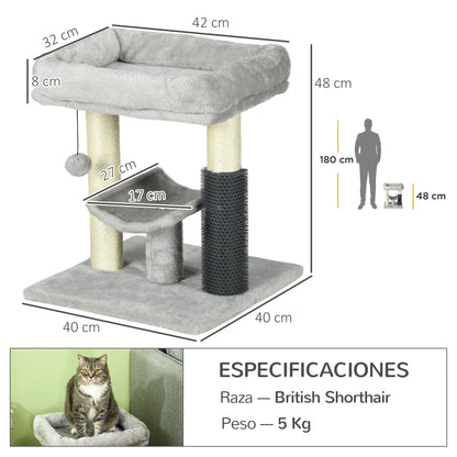 Cat Scratching Tree Cat Tree 48 cm Height with 2 Scratching Posts Platform Bed U-shaped and Hanging Ball Brush Gray