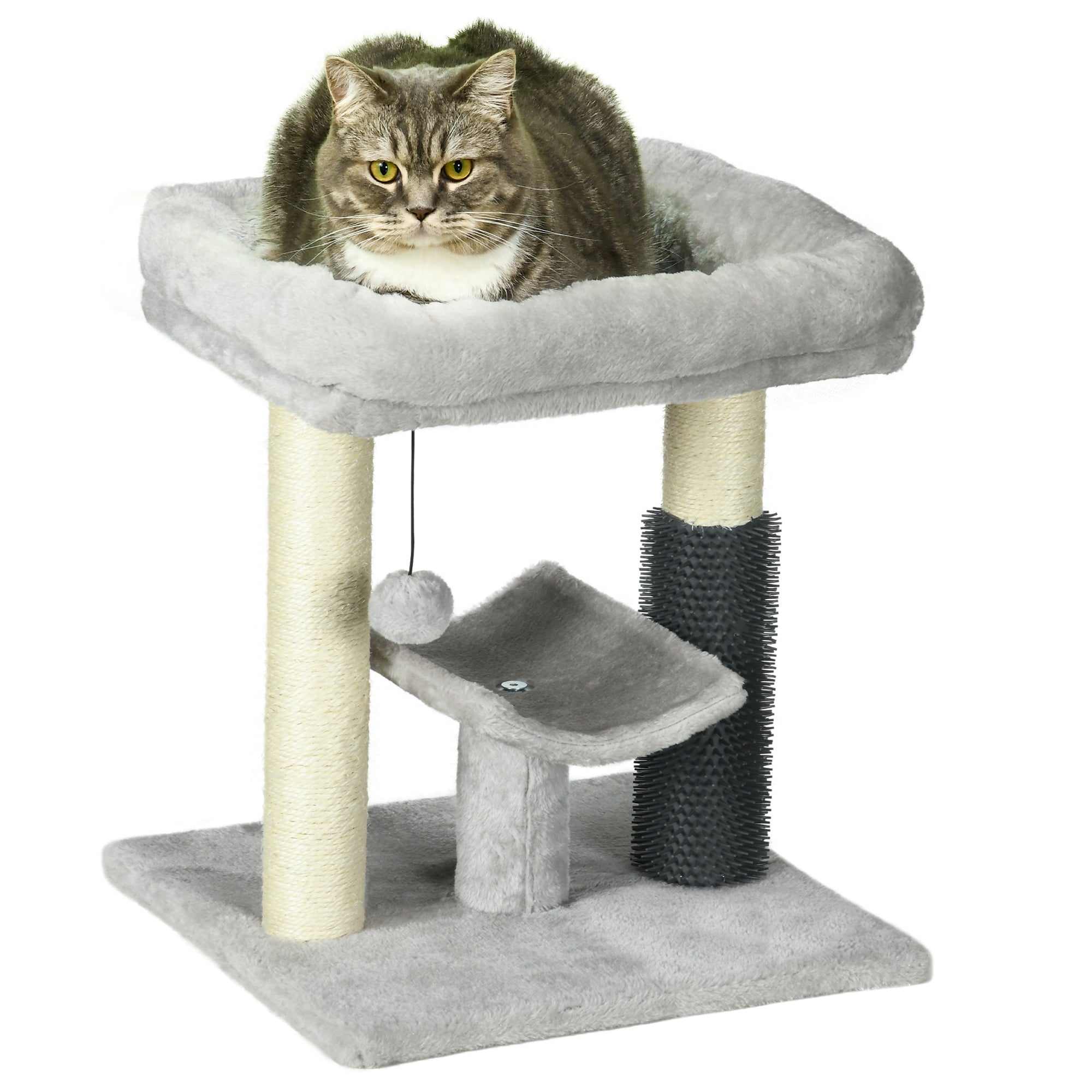 Cat Scratching Tree Cat Tree 48 cm Height with 2 Scratching Posts Platform Bed U-shaped and Hanging Ball Brush Gray