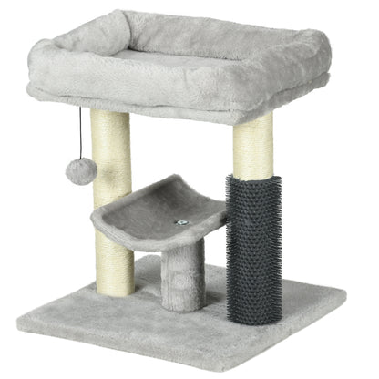 Cat Scratching Tree Cat Tree 48 cm Height with 2 Scratching Posts Platform Bed U-shaped and Hanging Ball Brush Gray
