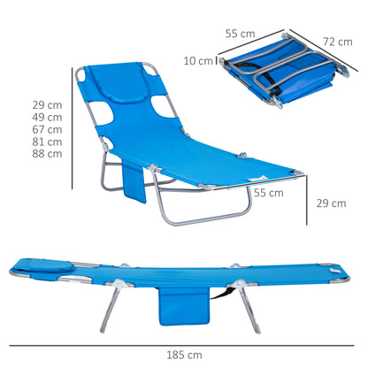 Folding Sun Lounger Garden Lounger with Reading Window, Head Pillow, Reclining Chair with 5-Position Adjustable Backrest, Weatherproof Camping Lounger up to 120 kg Load Capacity, for Garden Beach Pool, Blue