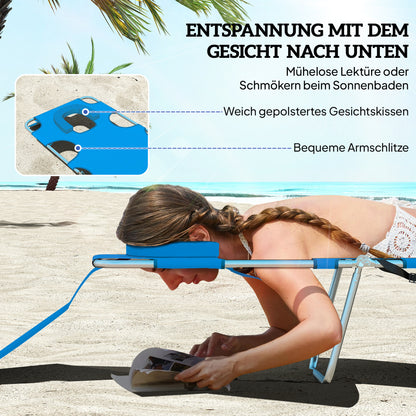 Folding Sun Lounger Garden Lounger with Reading Window, Head Pillow, Reclining Chair with 5-Position Adjustable Backrest, Weatherproof Camping Lounger up to 120 kg Load Capacity, for Garden Beach Pool, Blue