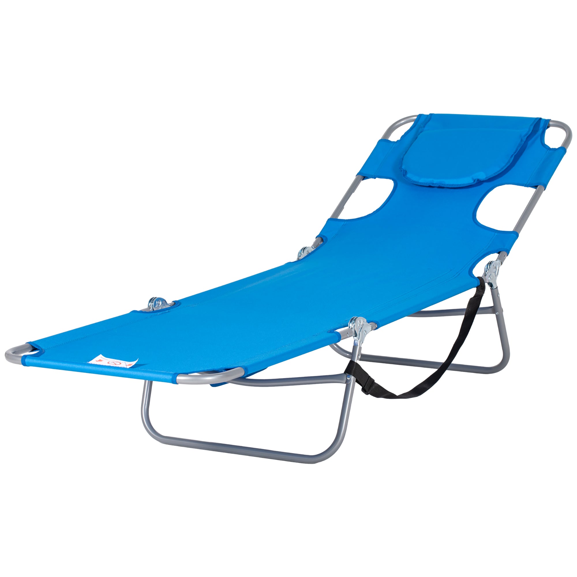 Folding Sun Lounger Garden Lounger with Reading Window, Head Pillow, Reclining Chair with 5-Position Adjustable Backrest, Weatherproof Camping Lounger up to 120 kg Load Capacity, for Garden Beach Pool, Blue