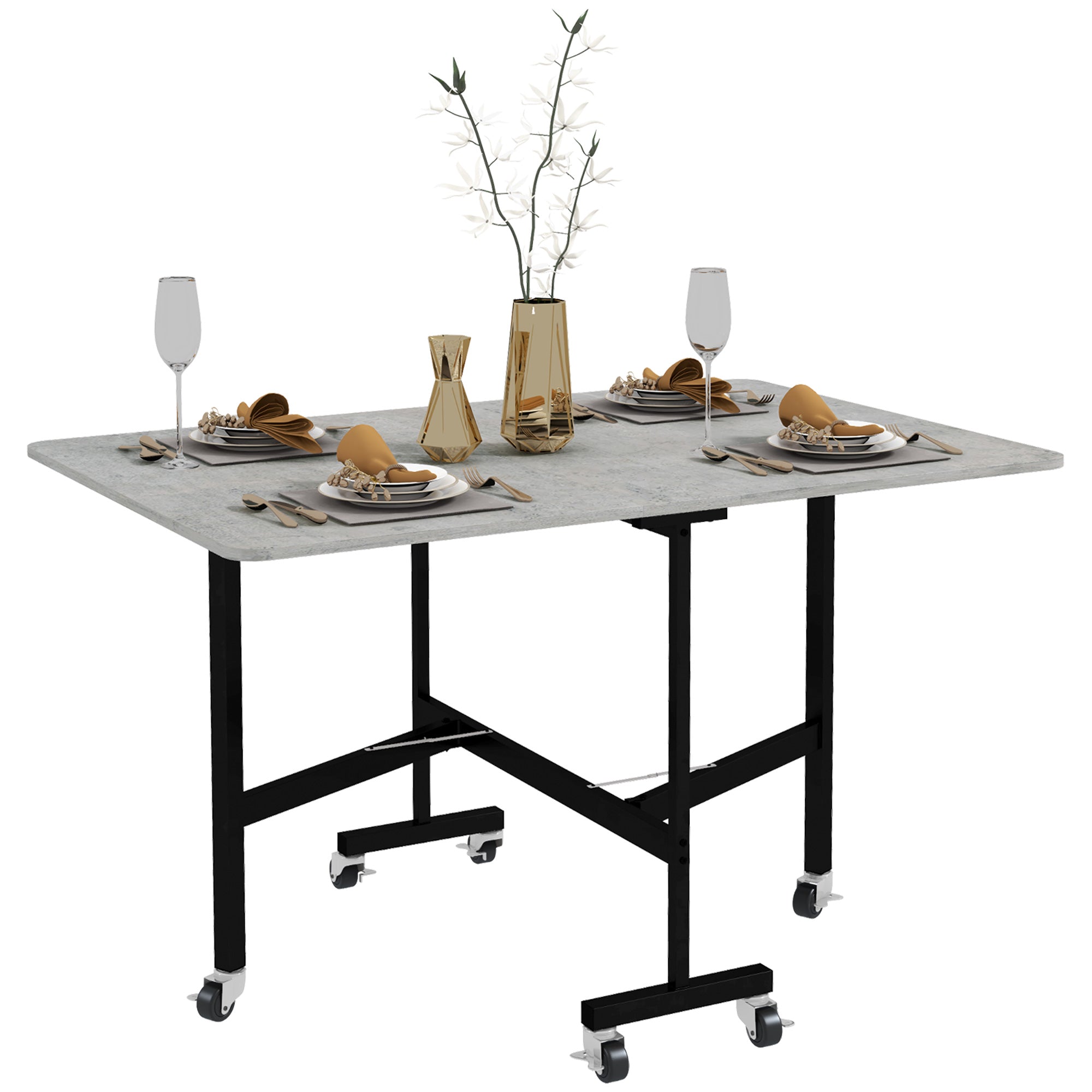 Dining Table, Folding Kitchen Table with Casters, Steel Legs, Folding Table for 4-6 People, Dining Table for Small Spaces, Kitchen, Dining Room, 120 x 80 x 73 cm, Gray