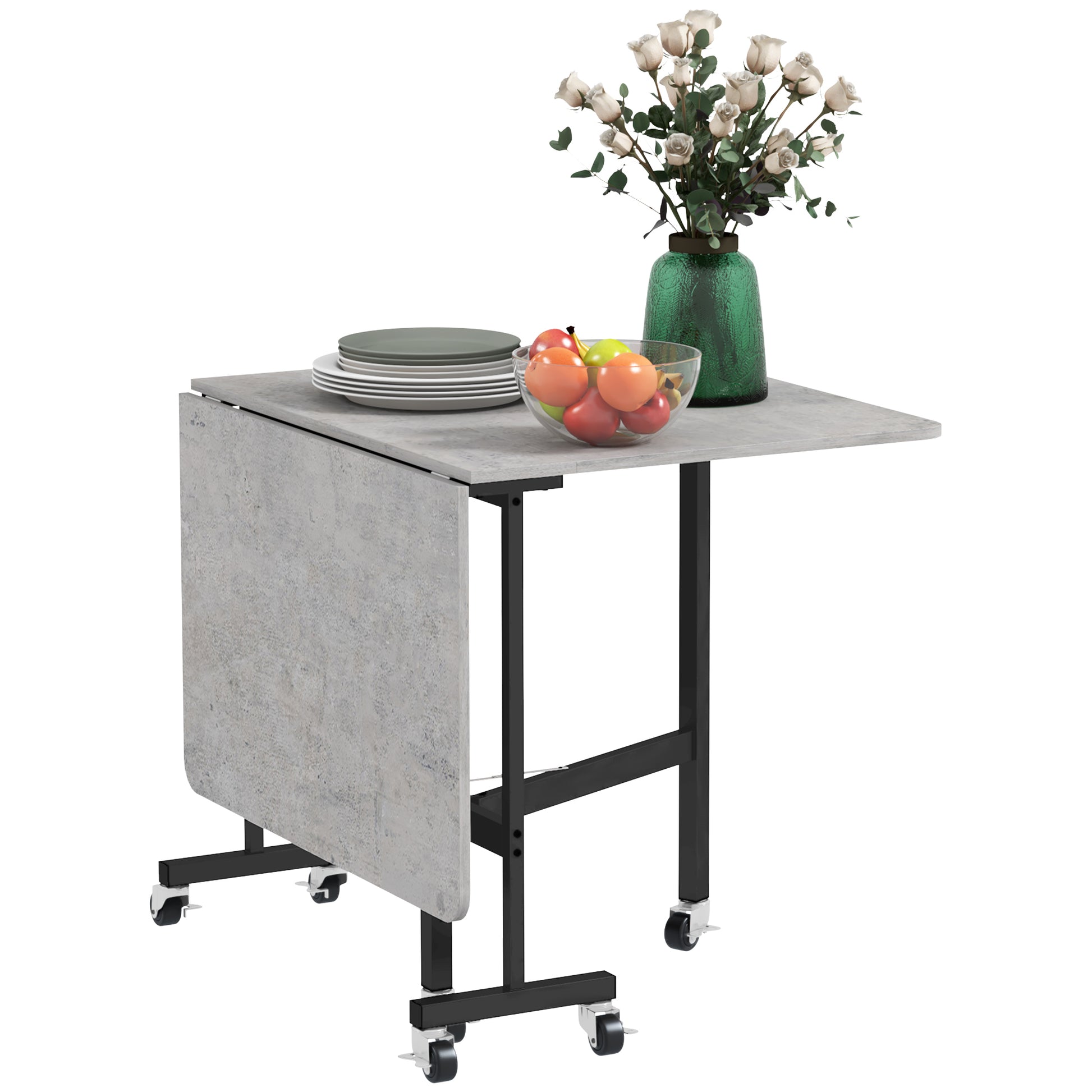 Dining Table, Folding Kitchen Table with Casters, Steel Legs, Folding Table for 4-6 People, Dining Table for Small Spaces, Kitchen, Dining Room, 120 x 80 x 73 cm, Gray