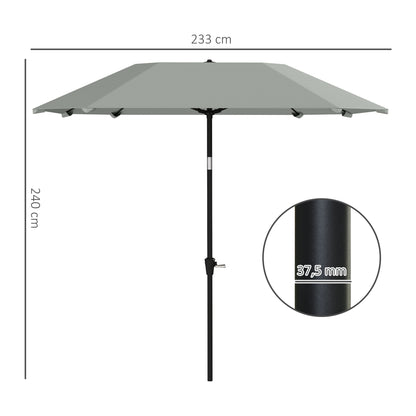 Parasol Ø233 cm, Parasol with Tilt Function, Octagonal Balcony Beach Umbrella Windproof Stable Market Umbrella Crank Umbrella Sun Protection for Beach Balcony Terrace Garden, Dark Gray