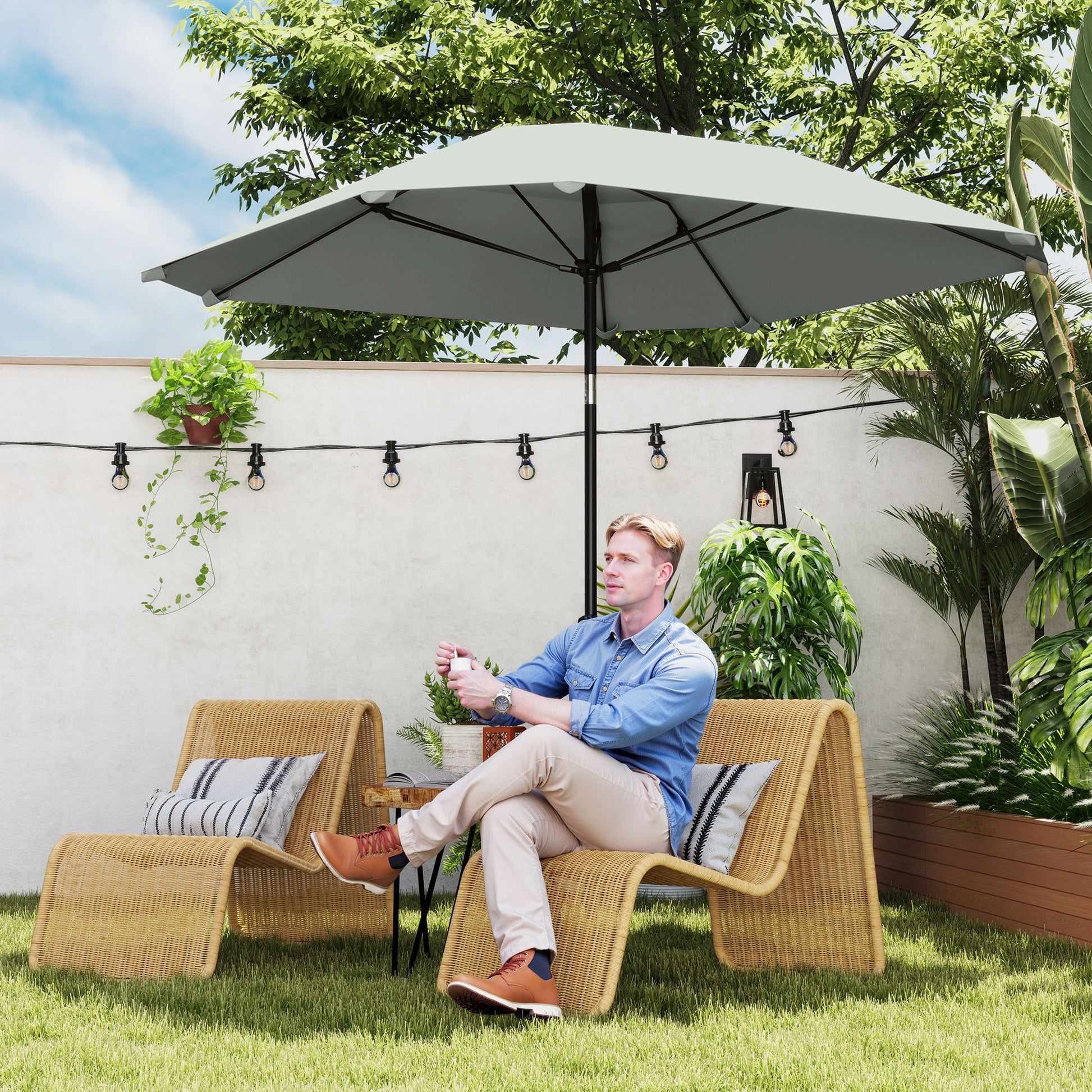 Parasol Ø233 cm, Parasol with Tilt Function, Octagonal Balcony Beach Umbrella Windproof Stable Market Umbrella Crank Umbrella Sun Protection for Beach Balcony Terrace Garden, Dark Gray
