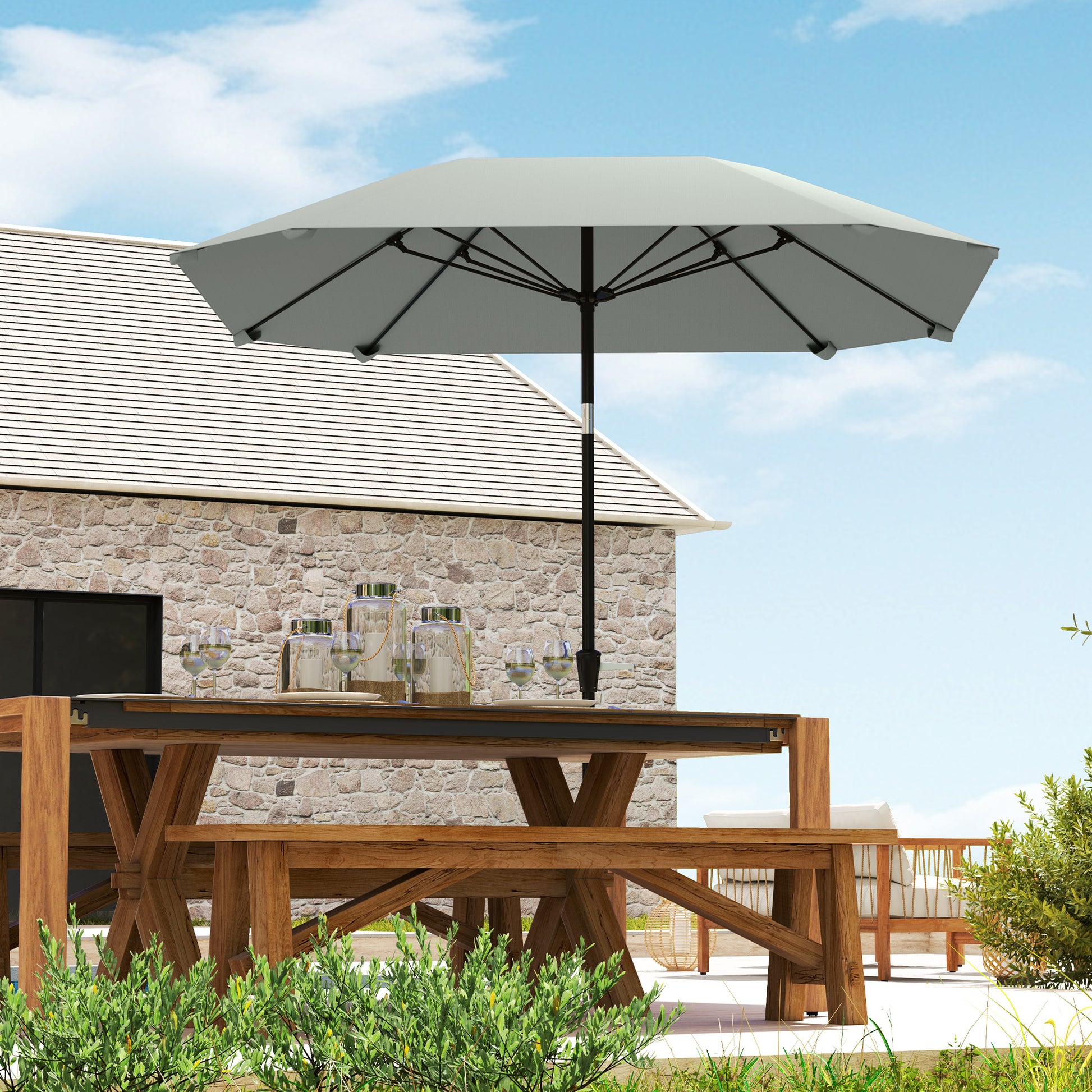 Parasol Ø233 cm, Parasol with Tilt Function, Octagonal Balcony Beach Umbrella Windproof Stable Market Umbrella Crank Umbrella Sun Protection for Beach Balcony Terrace Garden, Dark Gray
