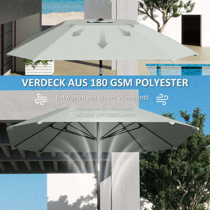 Parasol Ø233 cm, Parasol with Tilt Function, Octagonal Balcony Beach Umbrella Windproof Stable Market Umbrella Crank Umbrella Sun Protection for Beach Balcony Terrace Garden, Dark Gray