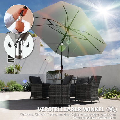 Parasol Ø233 cm, Parasol with Tilt Function, Octagonal Balcony Beach Umbrella Windproof Stable Market Umbrella Crank Umbrella Sun Protection for Beach Balcony Terrace Garden, Dark Gray
