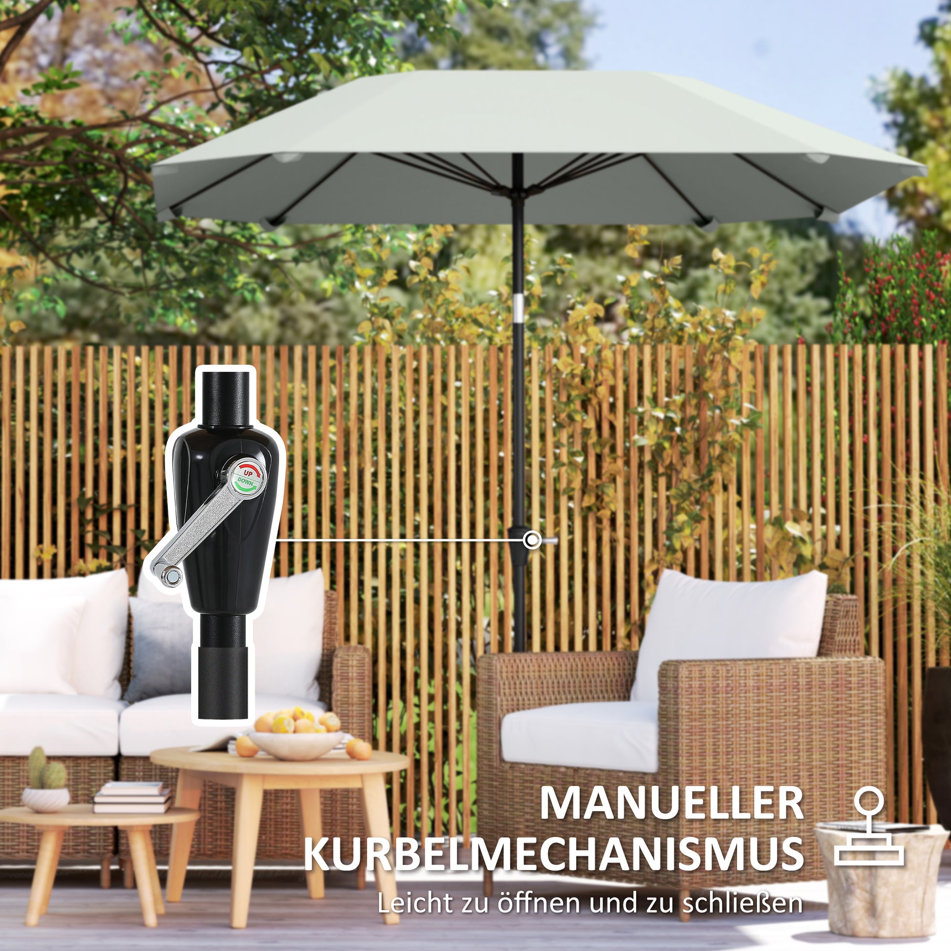 Parasol Ø233 cm, Parasol with Tilt Function, Octagonal Balcony Beach Umbrella Windproof Stable Market Umbrella Crank Umbrella Sun Protection for Beach Balcony Terrace Garden, Dark Gray