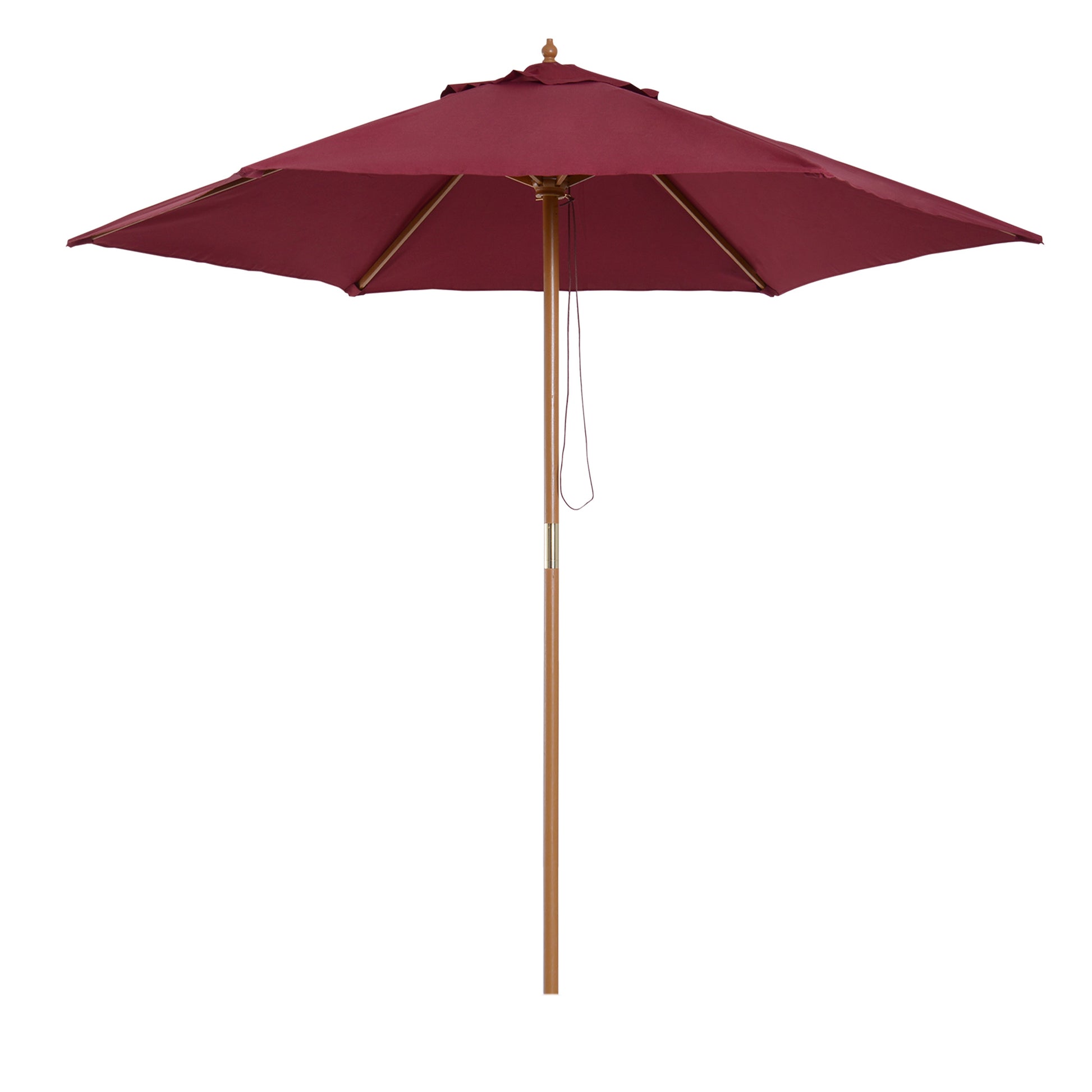 Garden Umbrella Ø250x230 cm Terrace Parasol with 6 Bamboo Ribs Detachable Post Anti-UV Waterproof and Wooden Frame for Beach Patio Burgundy Red