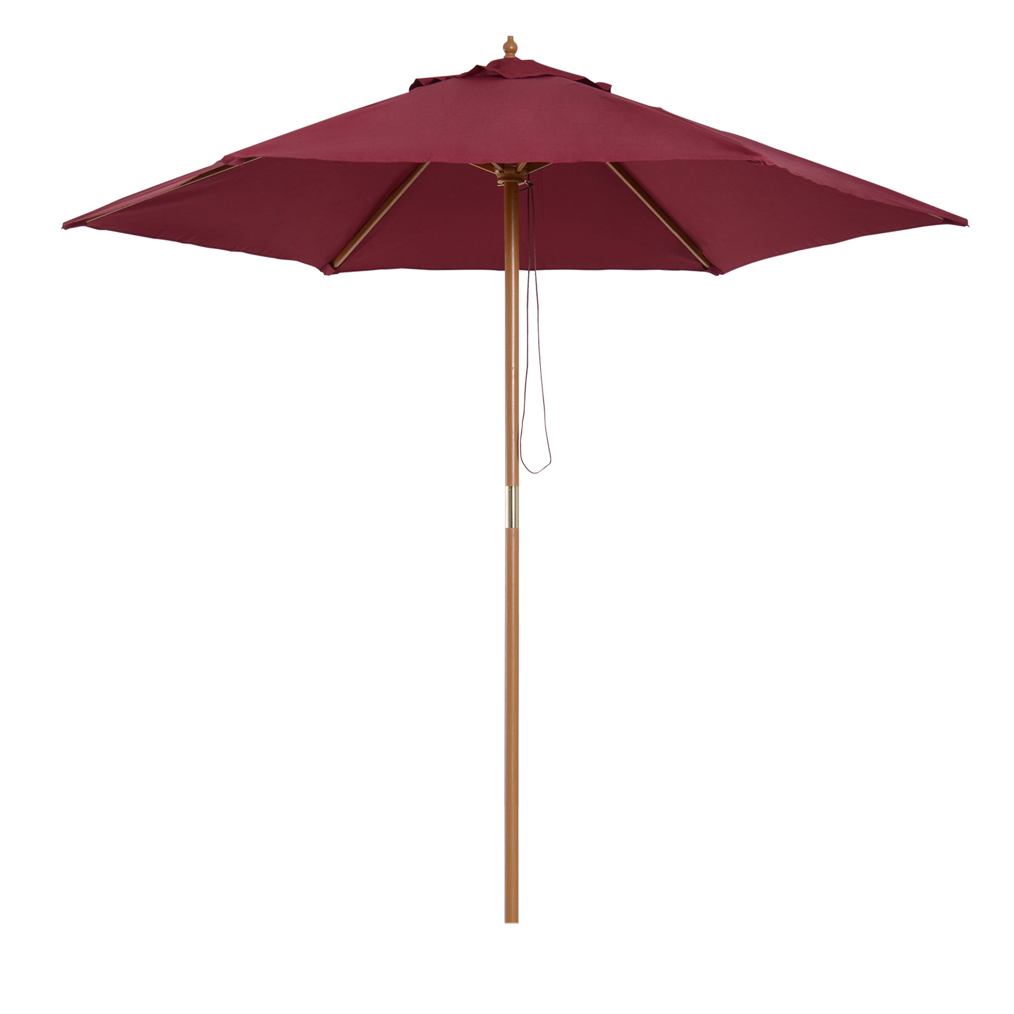 Garden Umbrella Ø250x230 cm Terrace Parasol with 6 Bamboo Ribs Detachable Post Anti-UV Waterproof and Wooden Frame for Beach Patio Burgundy Red