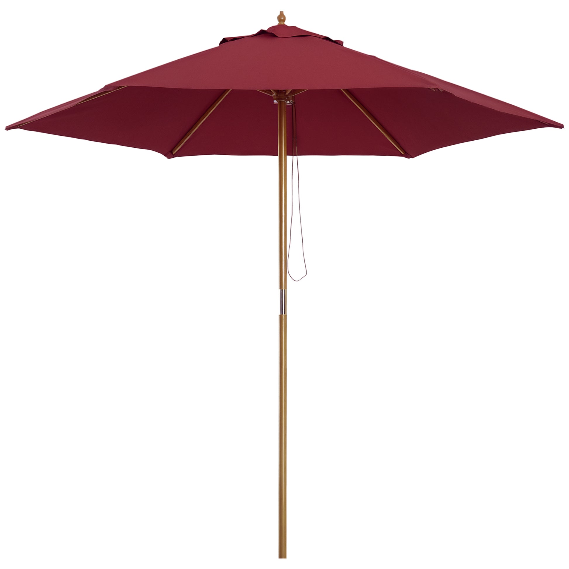 Garden Umbrella Ø250x230 cm Terrace Parasol with 6 Bamboo Ribs Detachable Post Anti-UV Waterproof and Wooden Frame for Beach Patio Burgundy Red