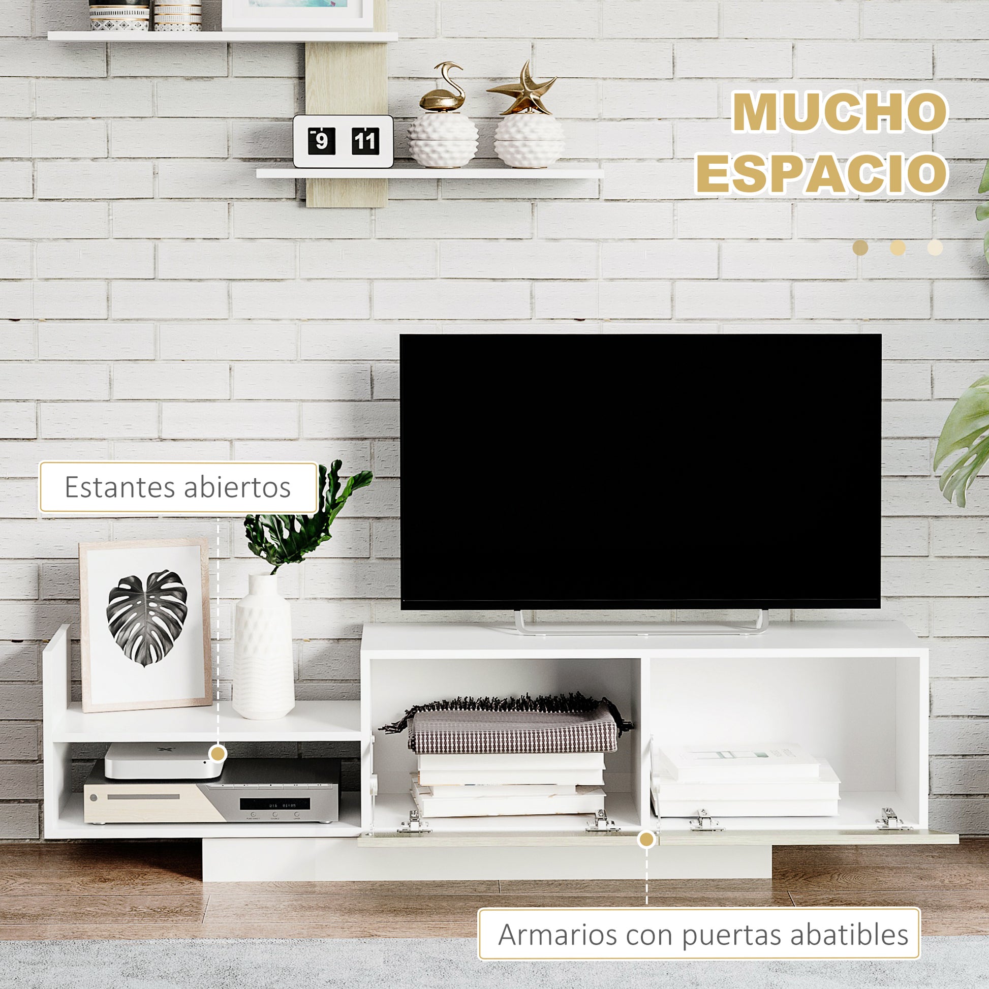 Living Room TV Stand TV Unit with TV Table 59.06x12.4x15.75 inches and Wall Shelf 37.6x6.3x23.6 inches Modern Natural Style