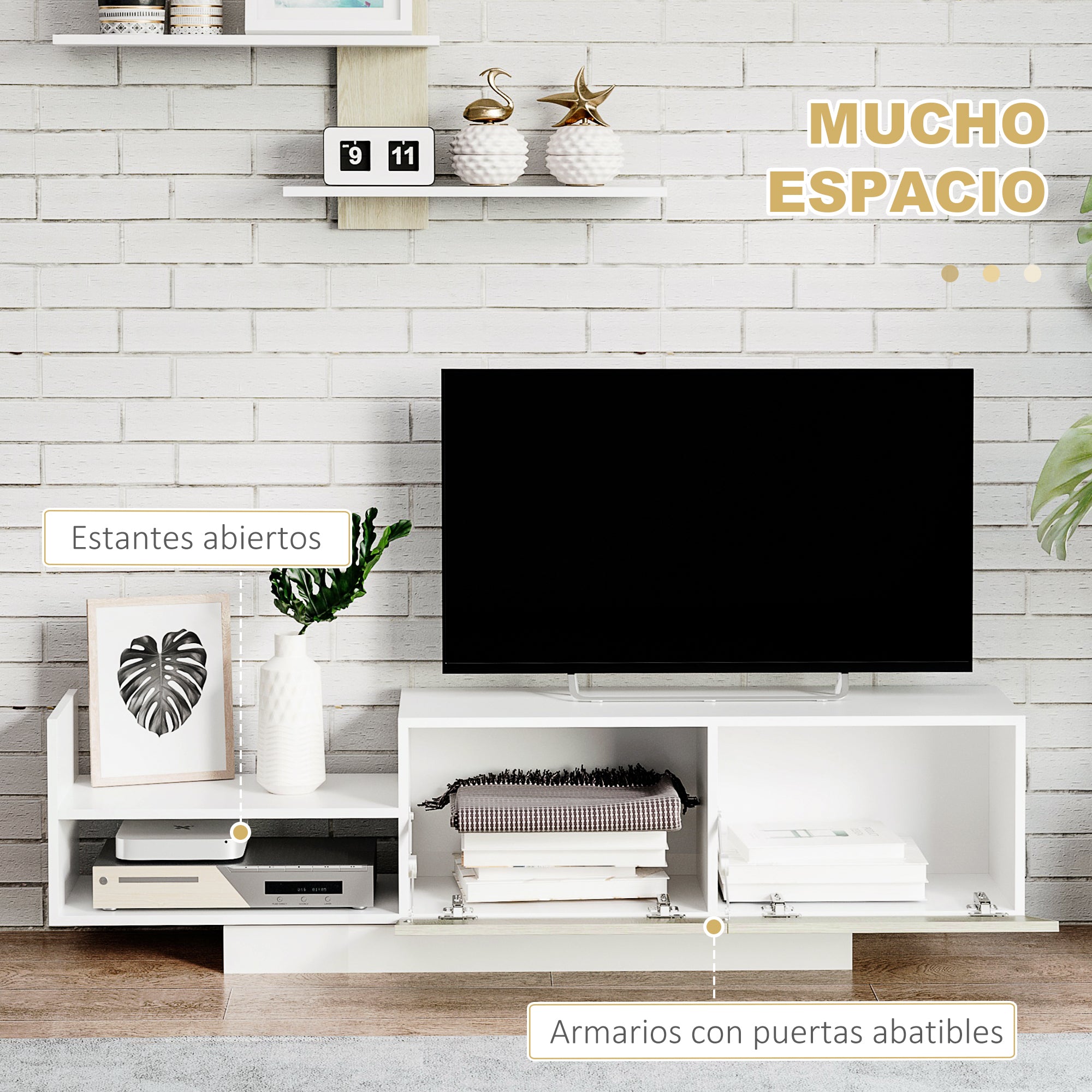 Living Room TV Stand TV Unit with TV Table 59.06x12.4x15.75 inches and Wall Shelf 37.6x6.3x23.6 inches Modern Natural Style