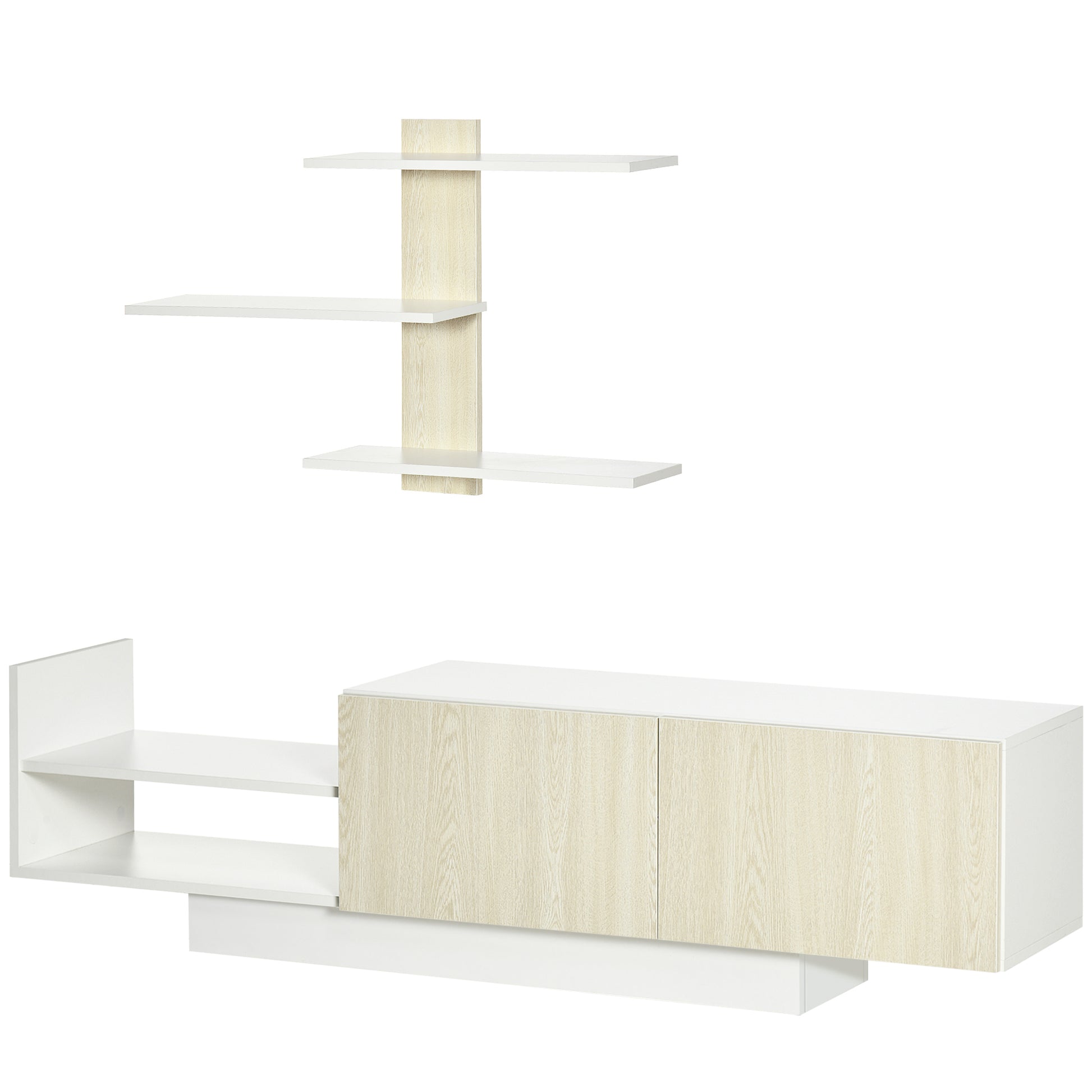 Living Room TV Stand TV Unit with TV Table 59.06x12.4x15.75 inches and Wall Shelf 37.6x6.3x23.6 inches Modern Natural Style