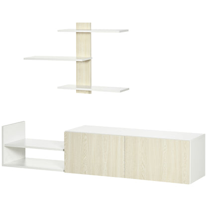 Living Room TV Stand TV Unit with TV Table 59.06x12.4x15.75 inches and Wall Shelf 37.6x6.3x23.6 inches Modern Natural Style