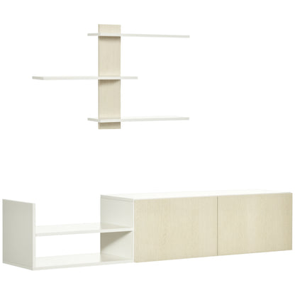 Living Room TV Stand TV Unit with TV Table 59.06x12.4x15.75 inches and Wall Shelf 37.6x6.3x23.6 inches Modern Natural Style