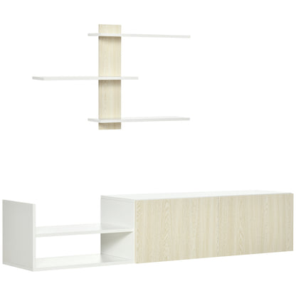 Living Room TV Stand TV Unit with TV Table 59.06x12.4x15.75 inches and Wall Shelf 37.6x6.3x23.6 inches Modern Natural Style