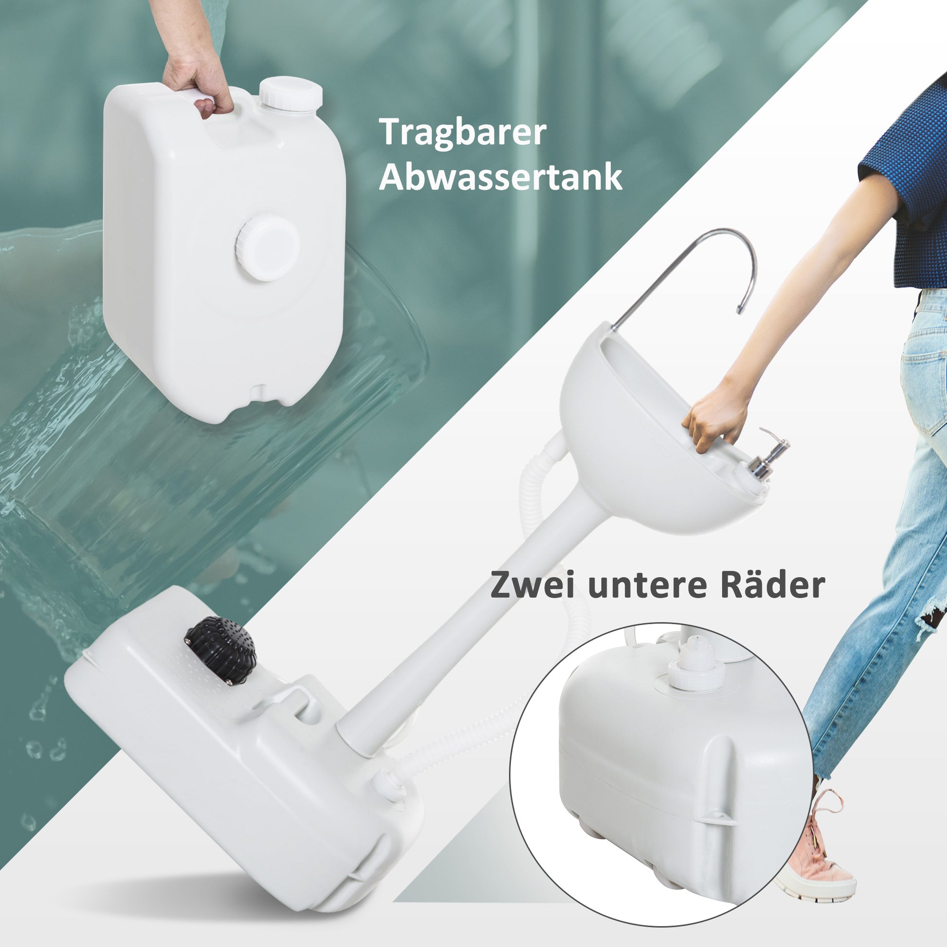 Camping Sink including 17L Water Tank Foot Pump Towel Holder Sink Mobile Washing Station for Outdoor Camping Garden Travel Gray