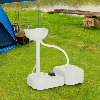 Camping Sink including 17L Water Tank Foot Pump Towel Holder Sink Mobile Washing Station for Outdoor Camping Garden Travel Gray