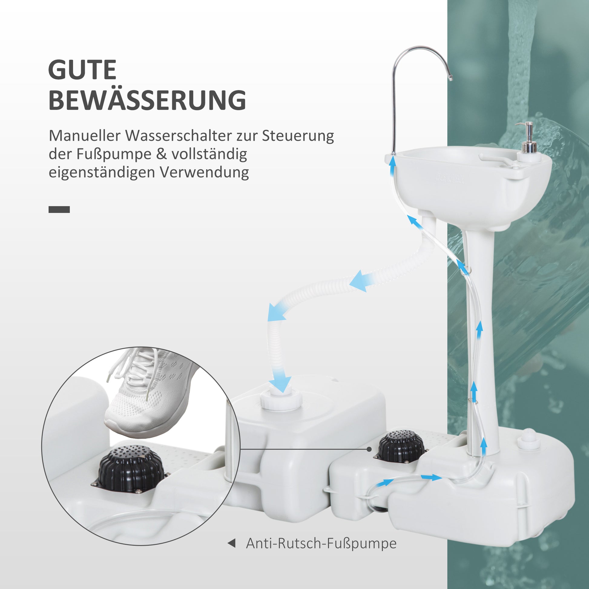Camping Sink including 17L Water Tank Foot Pump Towel Holder Sink Mobile Washing Station for Outdoor Camping Garden Travel Gray