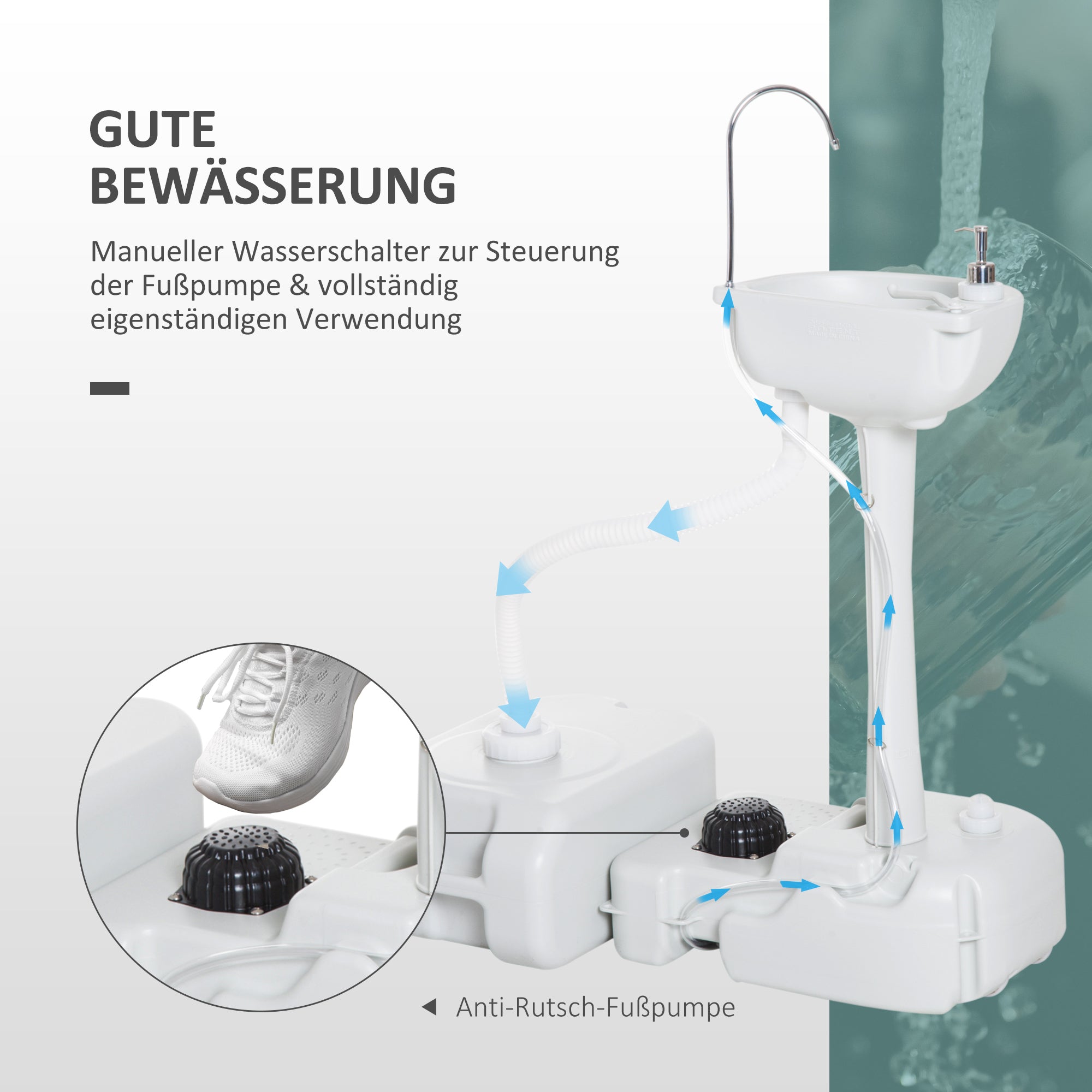 Camping Sink including 17L Water Tank Foot Pump Towel Holder Sink Mobile Washing Station for Outdoor Camping Garden Travel Gray