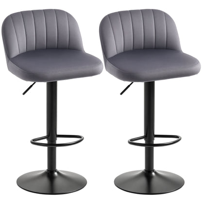 Set of 2 Velvet Bar Stools with Backrest and Footrest, Swivel Kitchen Stools with Adjustable Height, 43x45x81-101cm, Gray