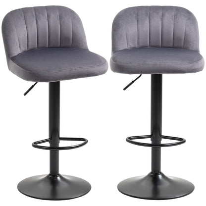 Set of 2 Velvet Bar Stools with Backrest and Footrest, Swivel Kitchen Stools with Adjustable Height, 43x45x81-101cm, Gray