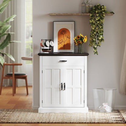 2-Door Sideboard Rustic Console Table with 1 Drawer Adjustable Shelf for Living Room Entryway White 75.2x40x91.5 cm