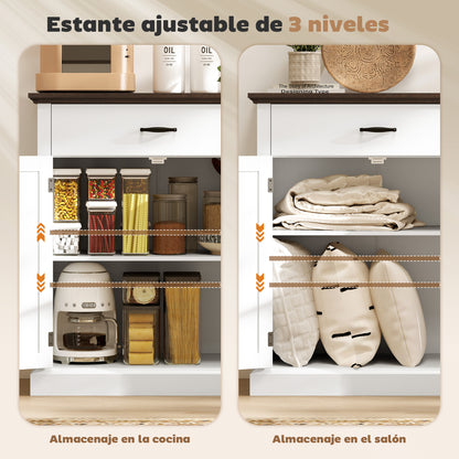 2-Door Sideboard Rustic Console Table with 1 Drawer Adjustable Shelf for Living Room Entryway White 75.2x40x91.5 cm