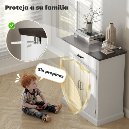 2-Door Sideboard Rustic Console Table with 1 Drawer Adjustable Shelf for Living Room Entryway White 75.2x40x91.5 cm