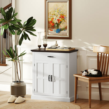 2-Door Sideboard Rustic Console Table with 1 Drawer Adjustable Shelf for Living Room Entryway White 75.2x40x91.5 cm