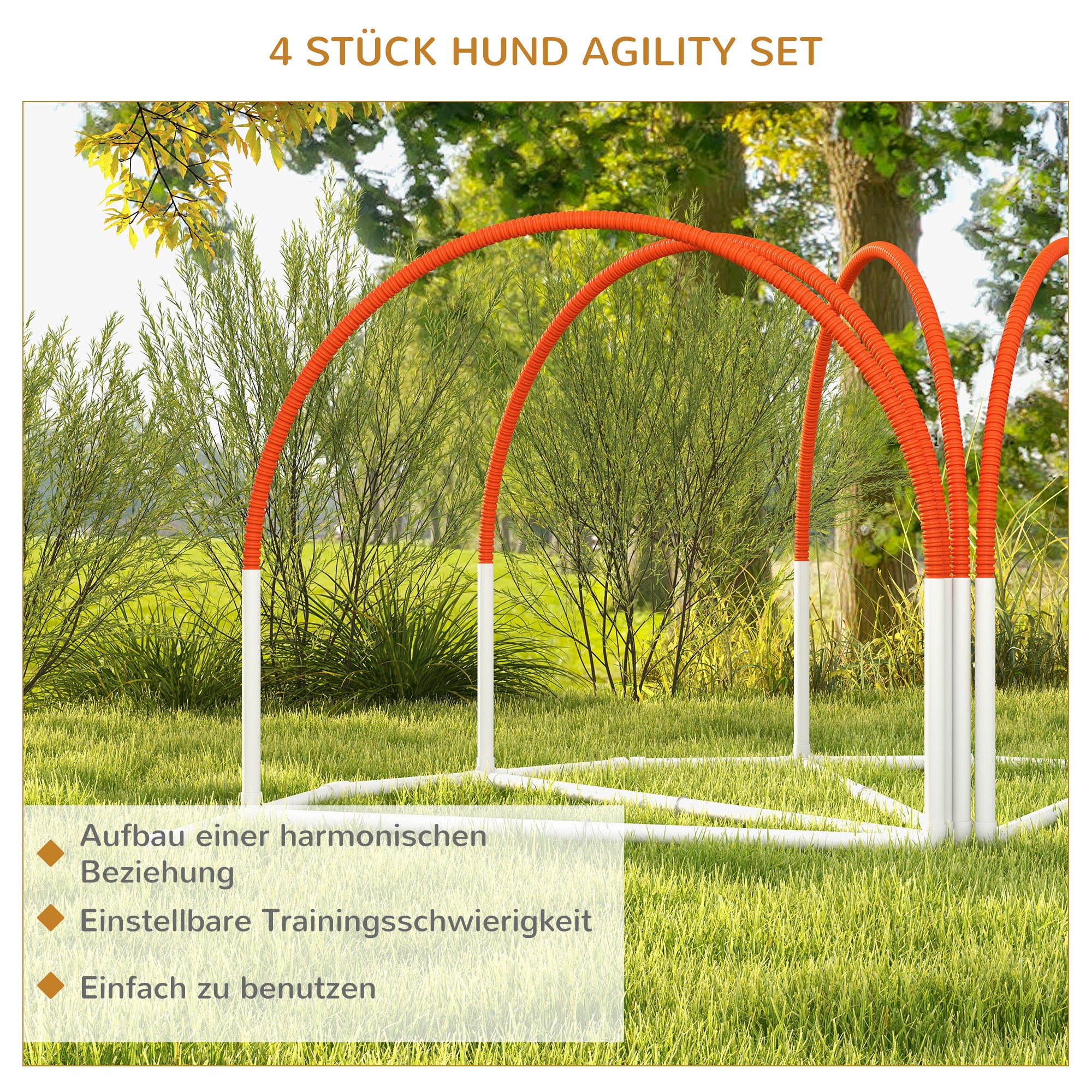 Dog Agility Set, 4-Piece Dog Training with Slalom Poles, Agility Equipment for Dogs with Oxford Carrying Bag, Orange