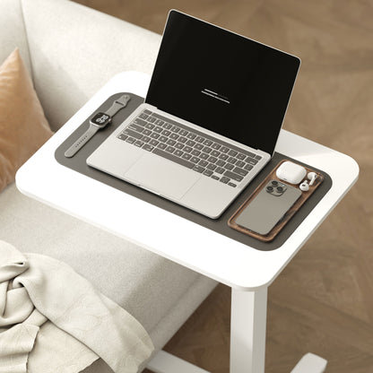 Height Adjustable C-Shaped Desk Space-Saving Laptop Table Standing Desk Side Table with Wheels for Home Office Living Room White Load Capacity 70 kg 65 x 48 x 70-110 cm