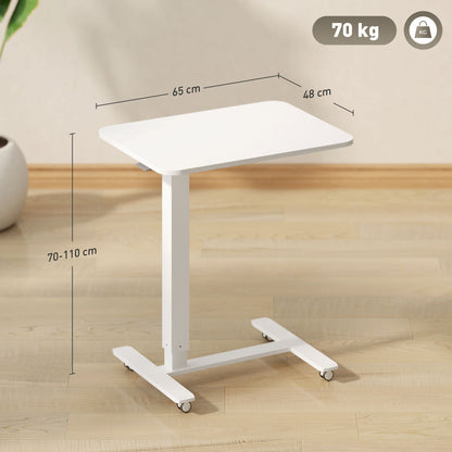 Height Adjustable C-Shaped Desk Space-Saving Laptop Table Standing Desk Side Table with Wheels for Home Office Living Room White Load Capacity 70 kg 65 x 48 x 70-110 cm