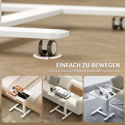 Height Adjustable C-Shaped Desk Space-Saving Laptop Table Standing Desk Side Table with Wheels for Home Office Living Room White Load Capacity 70 kg 65 x 48 x 70-110 cm