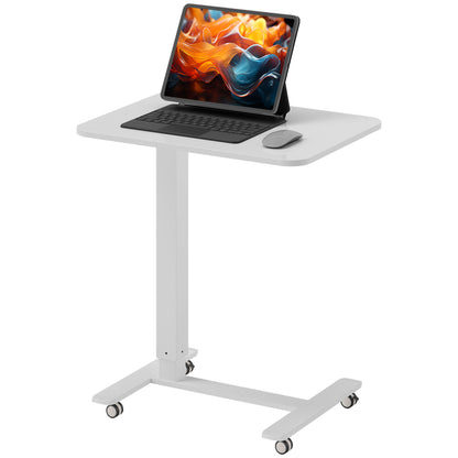 Height Adjustable C-Shaped Desk Space-Saving Laptop Table Standing Desk Side Table with Wheels for Home Office Living Room White Load Capacity 70 kg 65 x 48 x 70-110 cm