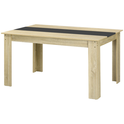 Dining Table Kitchen Table for 6 People, Scandinavian Style in Natural Wood and Black, 140L x 90W x 75H cm
